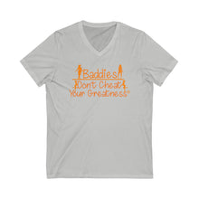 Load image into Gallery viewer, DCYG 24SX Baddies Orange  logo Unisex Jersey Short Sleeve V-Neck Tee

