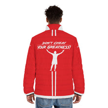 Load image into Gallery viewer, DCYG White logo &amp; Red Puffer Jacket (AOP)
