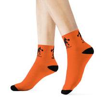 Load image into Gallery viewer, DCYG Black &amp; Orange Dbl Basketball Players Crew Socks
