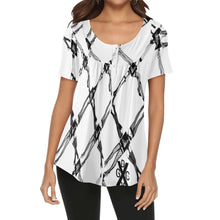 Load image into Gallery viewer, DCYG XD Black &amp; White Womens Scoop Neck Short sleeve Loose Blouse
