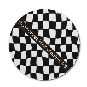 45Dgr White Logo & Blk & White  Checkered Round Ceramic Coasters