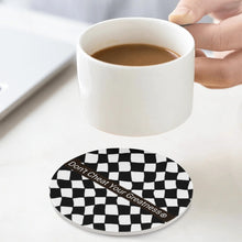 Load image into Gallery viewer, 45Dgr White Logo &amp; Blk &amp; White  Checkered Round Ceramic Coasters
