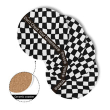 Load image into Gallery viewer, 45Dgr White Logo &amp; Blk &amp; White  Checkered Round Ceramic Coasters
