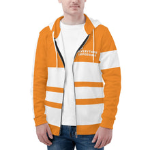 Load image into Gallery viewer, DEI White Logo &amp; Orange and White Mens All Over Print Classic Zip Hoodie
