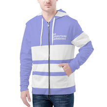 Load image into Gallery viewer, DEI White Logo &amp; Purple and White Mens All Over Print Classic Zip Hoodie
