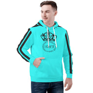 Royalty DON'T D4XV  Black Logo, Stripes & Turquois Mens All Over Print Warm Velvets Pair Of Hoodie