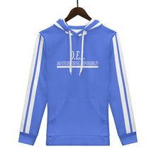 Load image into Gallery viewer, D.E.I.  White  Logo, Stripes &amp;  Royal Blue Mens All Over Print Warm Velvets Pair Of Hoodie
