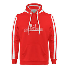 Load image into Gallery viewer, D.E.I.  White  Logo, Stripes &amp;  RED Mens All Over Print Warm Velvets Pair Of Hoodie
