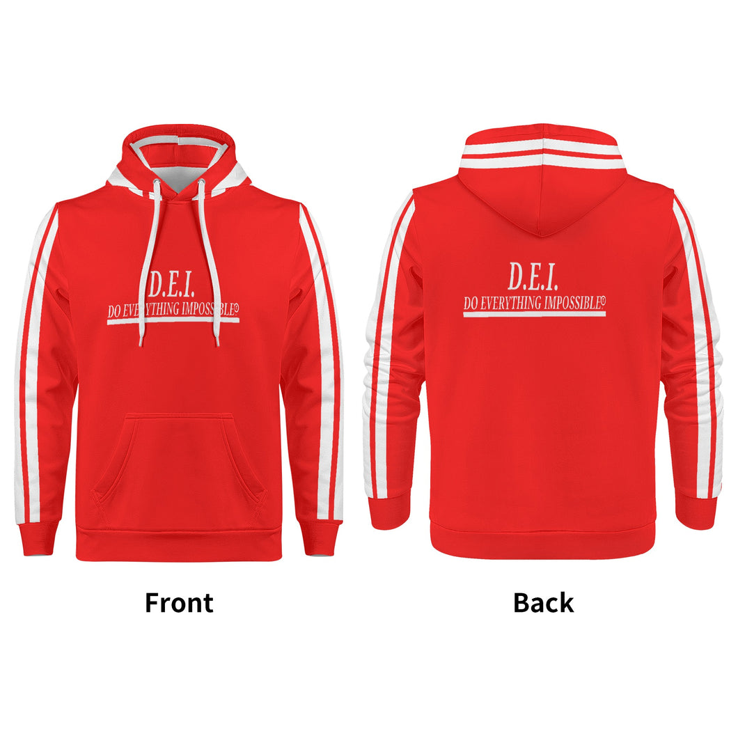 D.E.I.  White  Logo, Stripes &  RED Mens All Over Print Warm Velvets Pair Of Hoodie