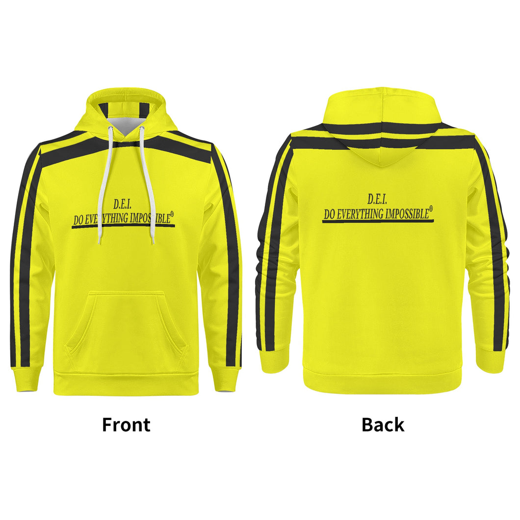 D.E.I.  Black Logo, Stripes &  Yellow  Mens All Over Print Warm Velvets Pair Of Hoodie