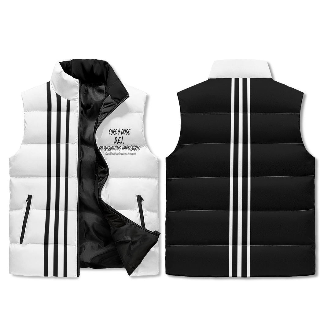 Cure 4 Doge Black Logo ,White & Black Stripes Unisex Lightweight All Over Printing Stand Collar Zip Up Puffer Vest ( Run small size up 2x)
