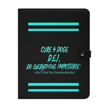 Load image into Gallery viewer, Cure 4 Doge Teal Logo, Stripes &amp; Black Foldable Leather Portfolio Organizer with Clipboard for Paperwork and Students (with clip)
