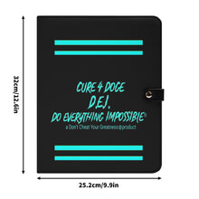 Load image into Gallery viewer, Cure 4 Doge Teal Logo, Stripes &amp; Black Foldable Leather Portfolio Organizer with Clipboard for Paperwork and Students (with clip)
