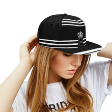 Load image into Gallery viewer, Royalty White Logo, Stripes,&amp; Black, White Snapbacks

