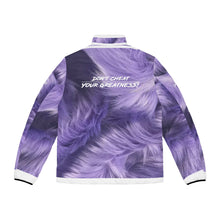 Load image into Gallery viewer, DCYG White logo &amp; Purple Fur Xclusive Unisex Puffer Jacket (AOP)
