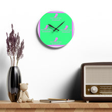 Load image into Gallery viewer, DCYG Pink Red Bottom, Green, Pink &amp; White Acrylic Wall Clock

