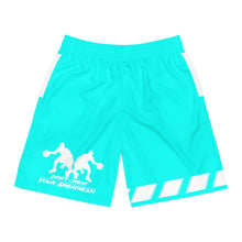 Load image into Gallery viewer, DCYG Dbl Basketball Players Neon Turquoise &amp; White Men's Shorts
