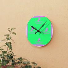 Load image into Gallery viewer, DCYG Pink Red Bottom, Green, Pink &amp; White Acrylic Wall Clock
