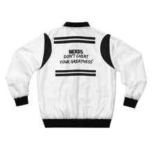 Load image into Gallery viewer, DCYG NERDS Black logo &amp; White Men's Bomber Jacket
