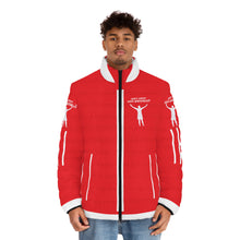 Load image into Gallery viewer, DCYG White logo &amp; Red Puffer Jacket (AOP)
