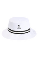 Korean Male Golfer, Black Logo Oxford Performance Bucket Hat