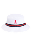 Korean Male Golfer, Red Logo Oxford Performance Bucket Hat