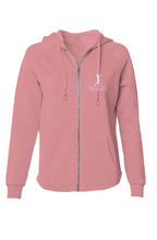 Load image into Gallery viewer, Japanese Female Golfer, White Logo Womens Lightweight Wash Zip Hoodies
