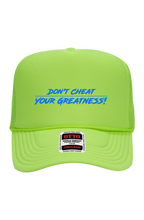 Load image into Gallery viewer, NEON Rave Blue Logo 5 Panel Trucker Cap
