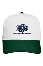Load image into Gallery viewer, DCYG BOLD Blue Logo White Crown Two Tone Cap
