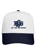 Load image into Gallery viewer, DCYG BOLD Blue Logo White Crown Two Tone Cap

