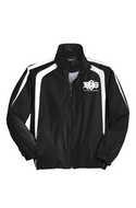 DCYG BOLD White Logo Royal Navy and Black White Stripes Colorblock Raglan Jacket