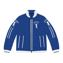 Load image into Gallery viewer, DCYG White logo &amp; Blue Unisex Puffer Jacket (AOP)
