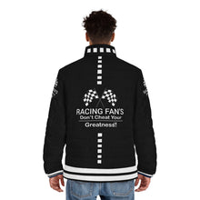 Load image into Gallery viewer, DCYG Racing Fans White Logo &amp; Black  Unisex Puffer Jacket (AOP)
