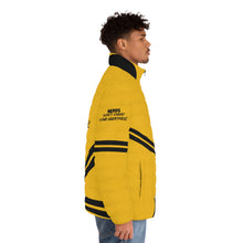 Load image into Gallery viewer, DCYG NERDS Unisex Black logo &amp;  Light Gold Puffer Jacket (AOP)
