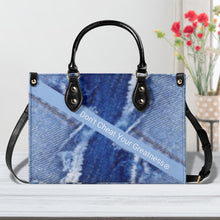 Load image into Gallery viewer, 45 Dgr White Logo &amp; Denim Multiple Sizes Upgraded Luxury Women PU Leather Handbag
