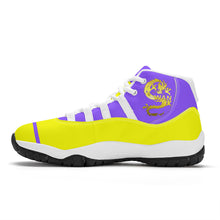 Load image into Gallery viewer, SWAN Yellow Dragon Logo, Purple, Yellow High Top Air Retro Sneakers - White
