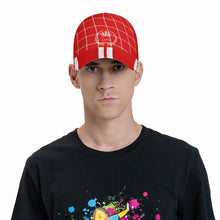Load image into Gallery viewer, Royalty 24 White Logo,Netting ,Stripes &amp; Red Curved Brim Baseball Cap (AOP)
