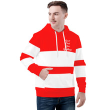 Load image into Gallery viewer, DCYG 25NC White Logo ,White Stripes &amp; Red Mens All Over Print HoodieMen's All Over Print Hoodie
