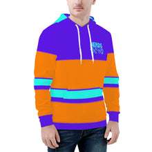 Load image into Gallery viewer, DCYG Teal NERDS Logo , Orange, Teal Stripes &amp;  Purple Men's All Over Print Hoodie
