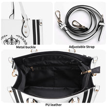 Load image into Gallery viewer, Royalty 24  Black Logo ,Stripes &amp; White Multiple Sizes Upgraded Luxury Women PU Leather Handbag
