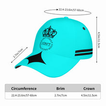 Load image into Gallery viewer, Royalty DON'T D4XV Black Logo, Stripes,  Designs &amp; Turquoise  Curved Brim Baseball Cap (AOP)
