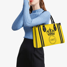 Load image into Gallery viewer, Royalty DON'T D4XV Black  Logo ,Stripes &amp; Gold Multiple Sizes Upgraded Luxury Women PU Leather Handbag
