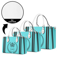 Load image into Gallery viewer, Royalty 24 Black Logo ,Stripes &amp; Turquoise Multiple Sizes Upgraded Luxury Women PU Leather Handbag
