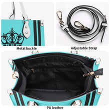 Load image into Gallery viewer, Royalty DON'T D4XV Black logo, Stripes &amp; Turquoise  Multiple Sizes Upgraded Luxury Women PU Leather Handbag
