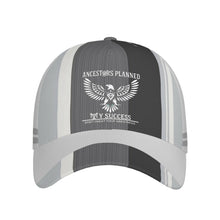 Load image into Gallery viewer, Ancestors Native, White Logo &amp; Grey , White Stripes Curved Brim Baseball Cap (AOP)
