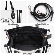 Load image into Gallery viewer, Royalty 24  Black Logo ,Stripes &amp; White Multiple Sizes Upgraded Luxury Women PU Leather Handbag

