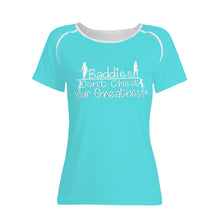 Load image into Gallery viewer, DCYG 24SX Baddies White logo &amp; Turquoise Women's All-Over Print T shirt
