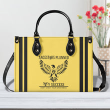 Load image into Gallery viewer, Ancestors Native,  Black Logo , Stripes &amp; Yellow Multiple Sizes Upgraded Luxury Women PU Leather Handbag

