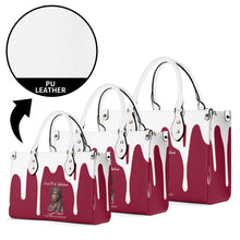 Load image into Gallery viewer, Ancestors Muslim, Female, White Logo, White  Drip &amp; Burgundy Multiple Sizes Upgraded Luxury Women PU Leather Handbag
