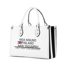 Load image into Gallery viewer, Ancestors Filipino, Black Logo ,Flag &amp; White and Black Stripes Multiple Sizes Upgraded Luxury Women PU Leather Handbag
